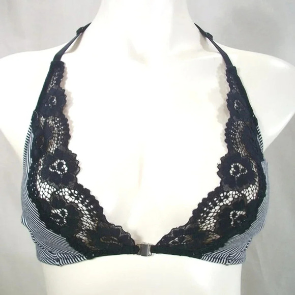 SMALL Xhilaration 95%‎ Cotton Lace T-Back Bralette Stripe NWT - Picture 1 of 5